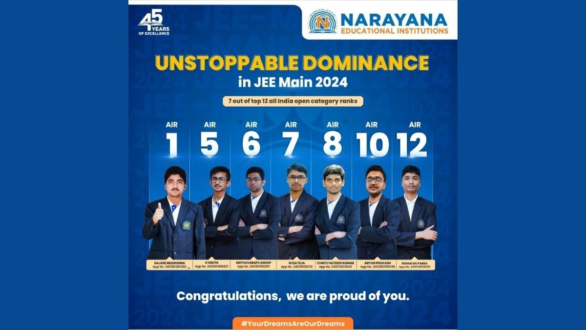 Fulfilling JEE dreams, Narayana’s Stellar performance in JEE Main 2024 exams