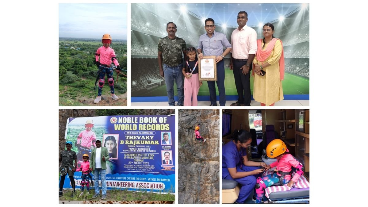 India’s Youngest Trailblazer: 6-Year-Old Thevaky Sets World Record in 155-Foot Blindfolded Rappelling